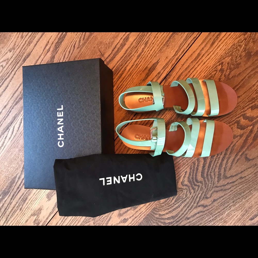 Chanel Wedge Strappy Sandals Size 39